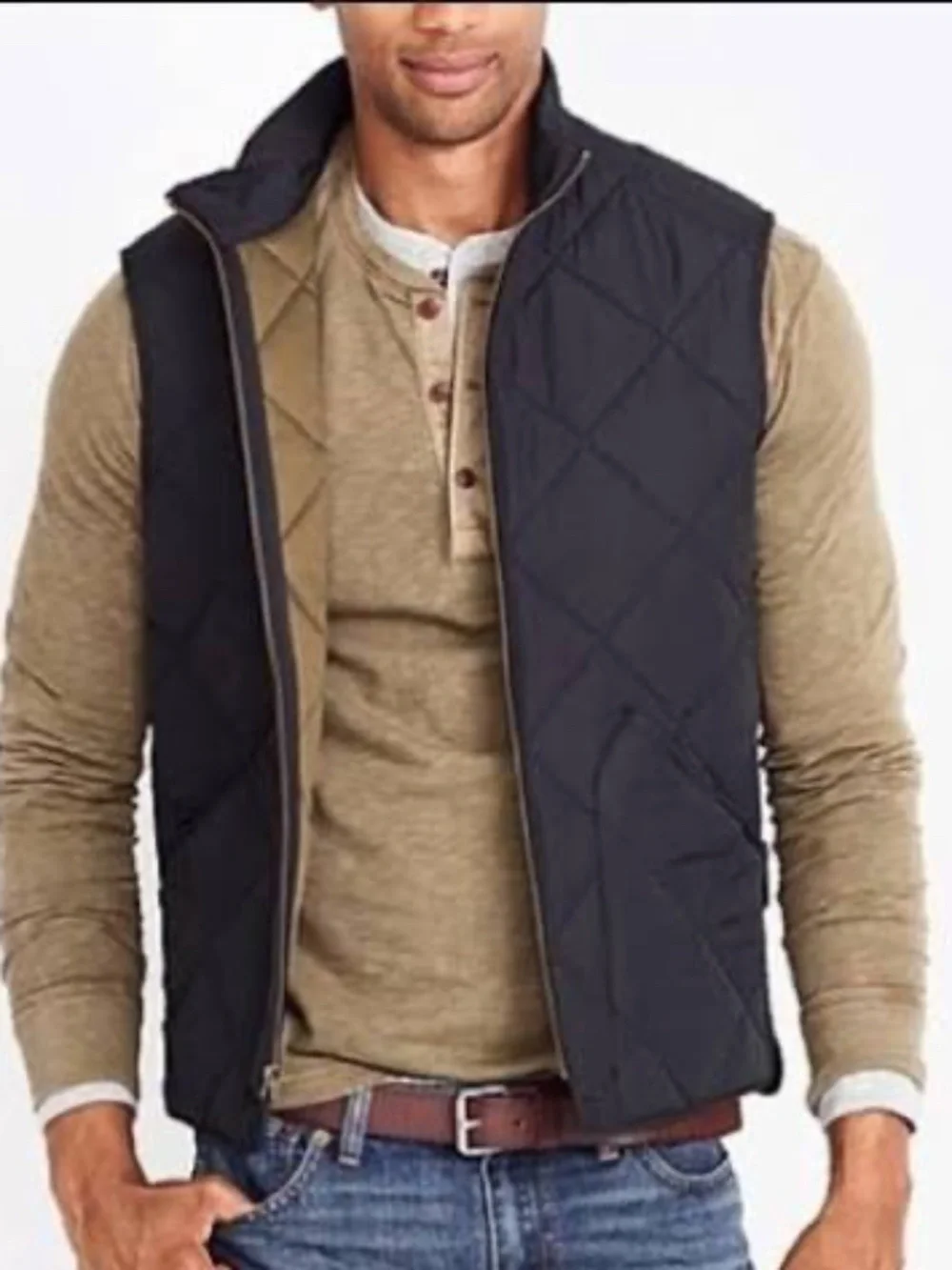 J Crew Mercantile Walker Mens Vest Quilted Black with Olive Green Lining